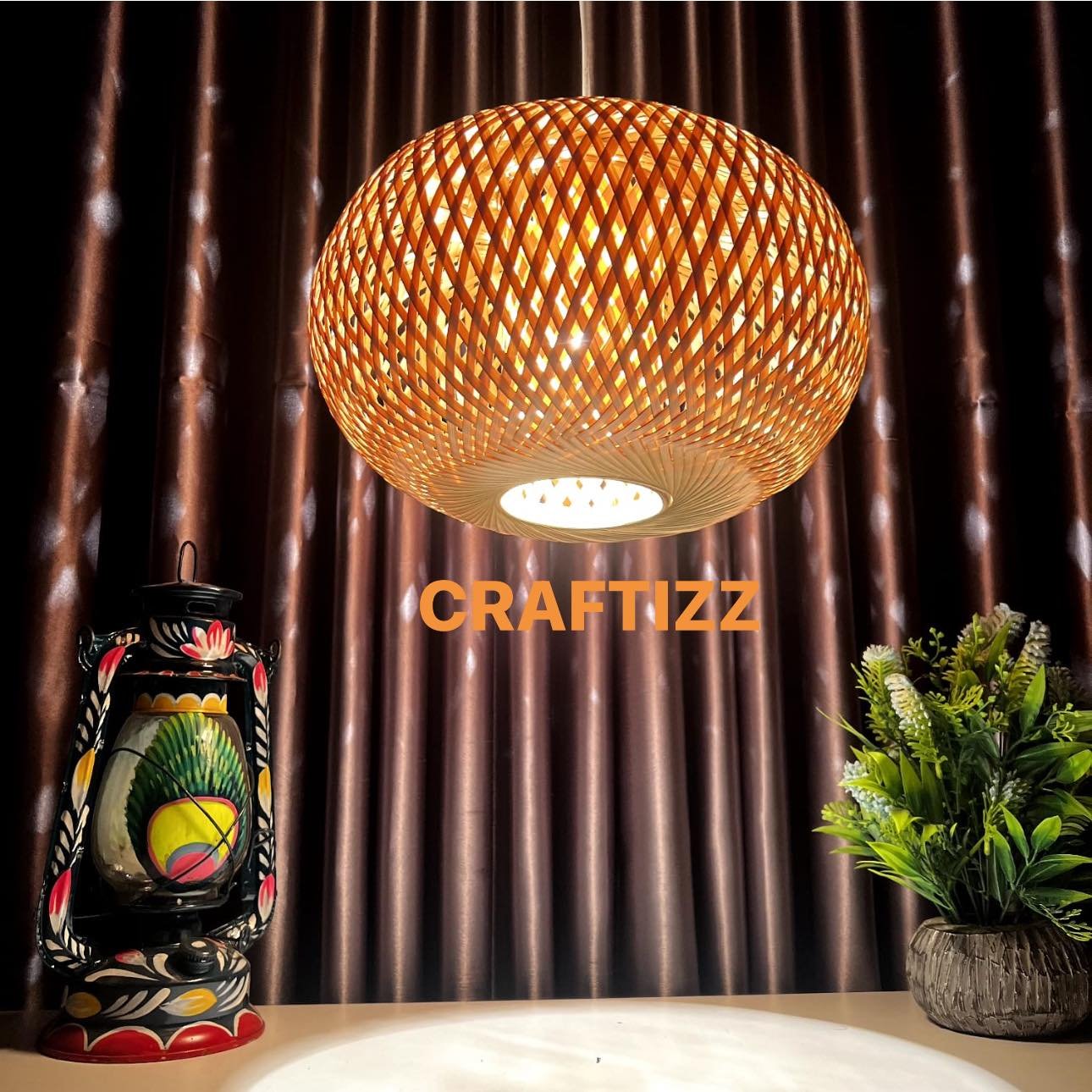 Ellipse Double Layer Ceiling Hanging Bamboo Lamp Shade