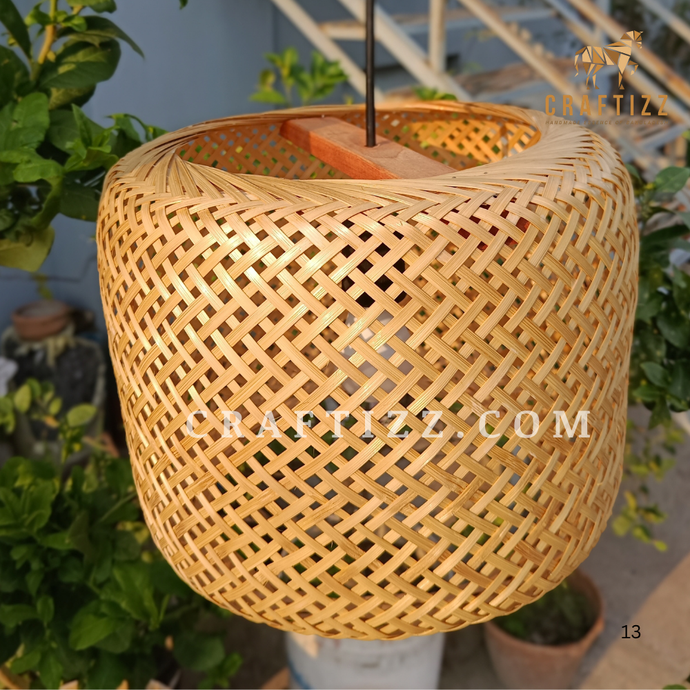 Single Layer Round Shape Hanging Bamboo Lampshade - Image 3