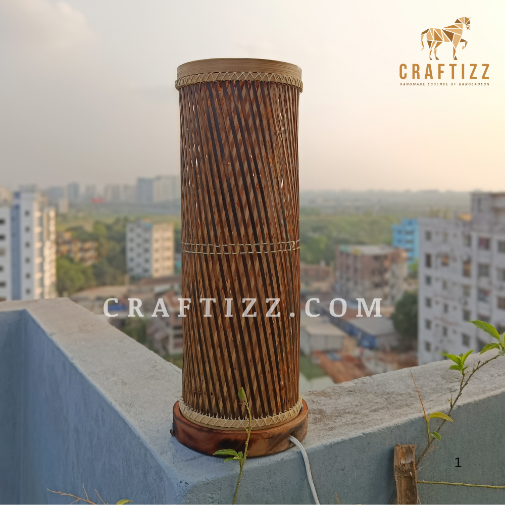 Cylinder Shape Bamboo Black Table Lampshade - Image 2