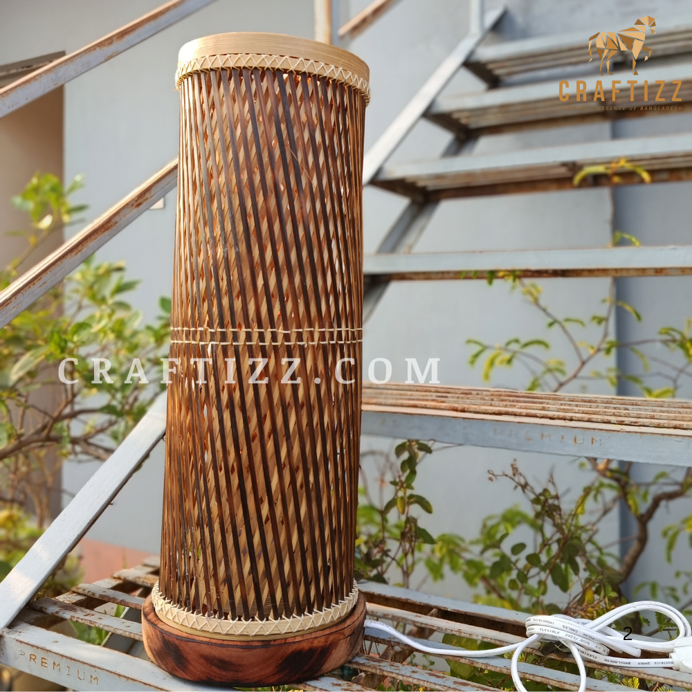 Cylinder Shape Bamboo Black Table Lampshade - Image 3