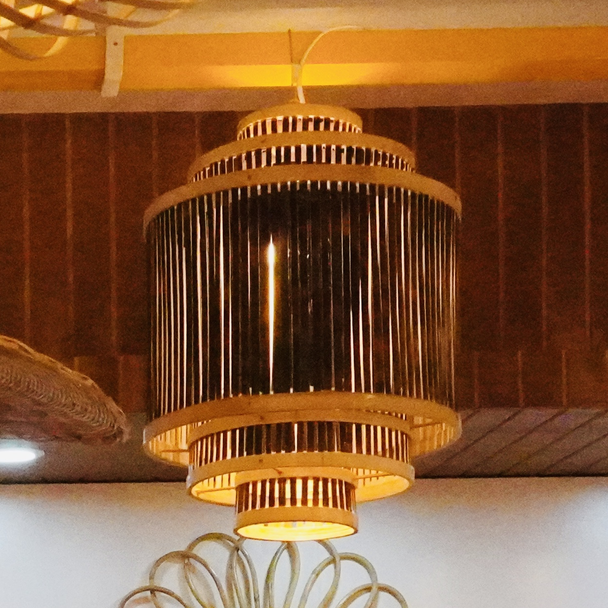 Bamboo Lamp Shade Triple Layer Black Ceiling Hanging Lamp