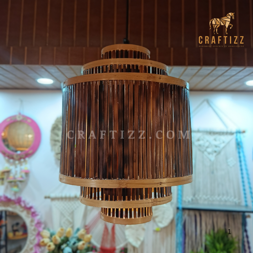 Bamboo Black Triple Layer Ceiling Hanging Lampshade