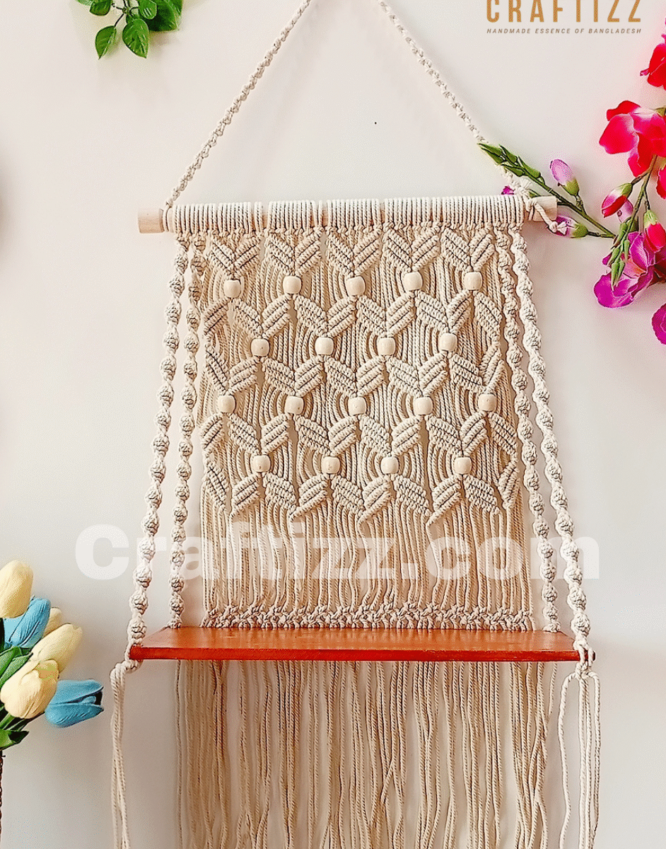 Macrame white Wall Hanging Shelf