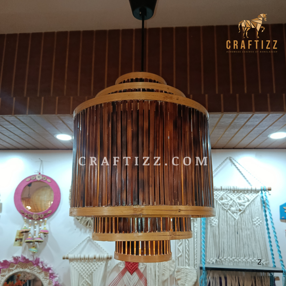 Bamboo Black Triple Layer Ceiling Hanging Lampshade - Image 2