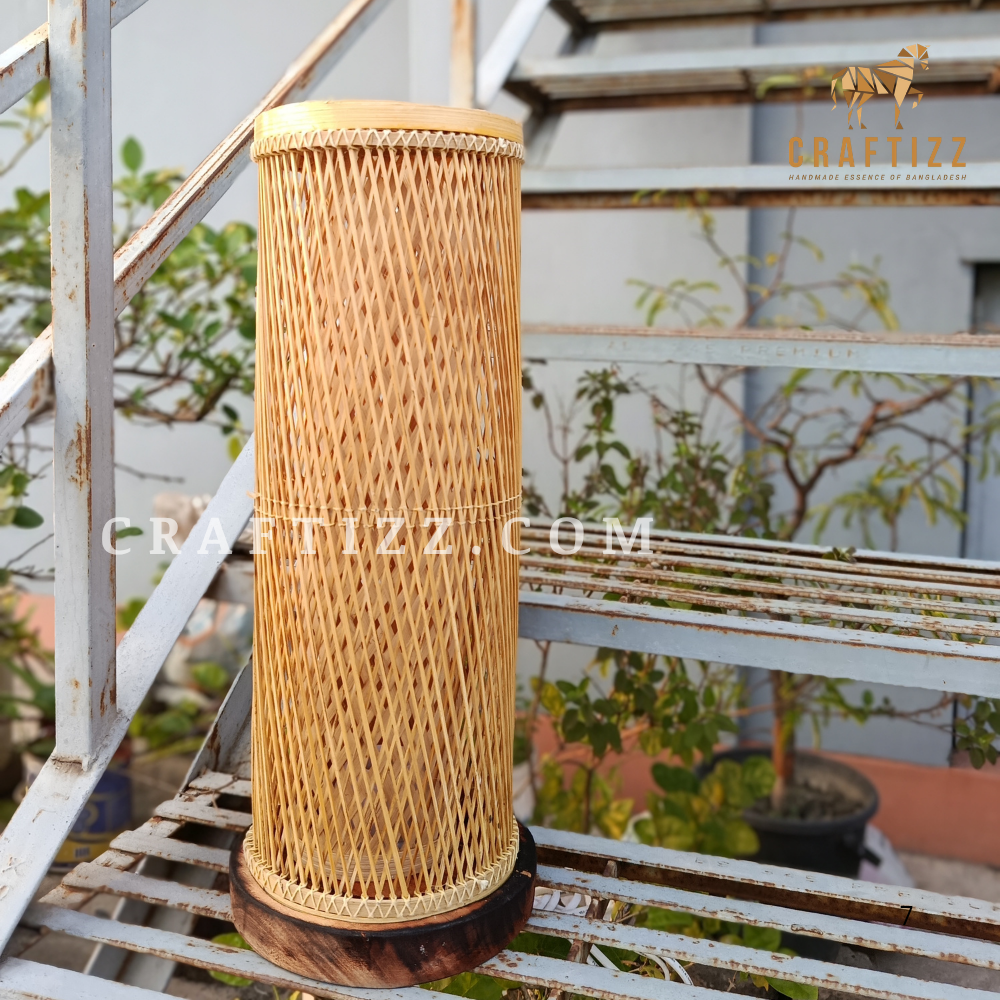 Bamboo Golden Cylinder Shape Table Lampshade - Image 3