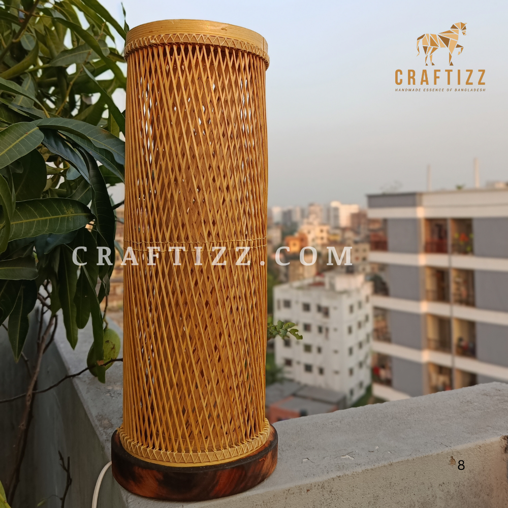 Bamboo Golden Cylinder Shape Table Lampshade