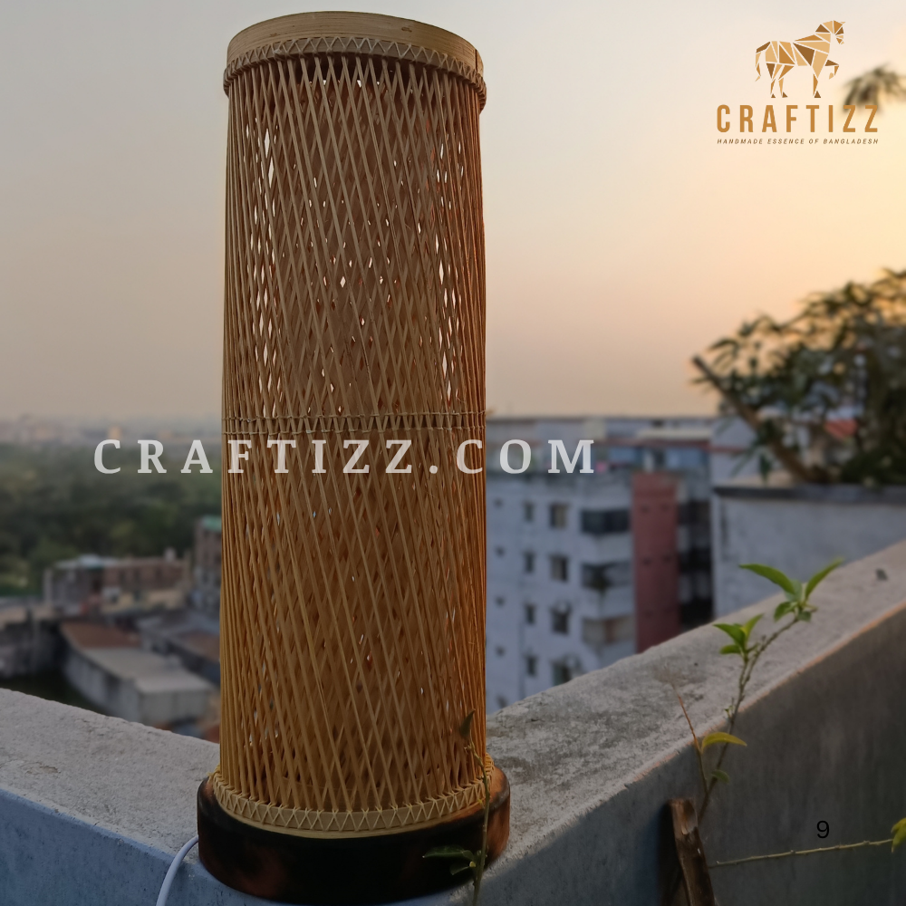 Bamboo Golden Cylinder Shape Table Lampshade - Image 2