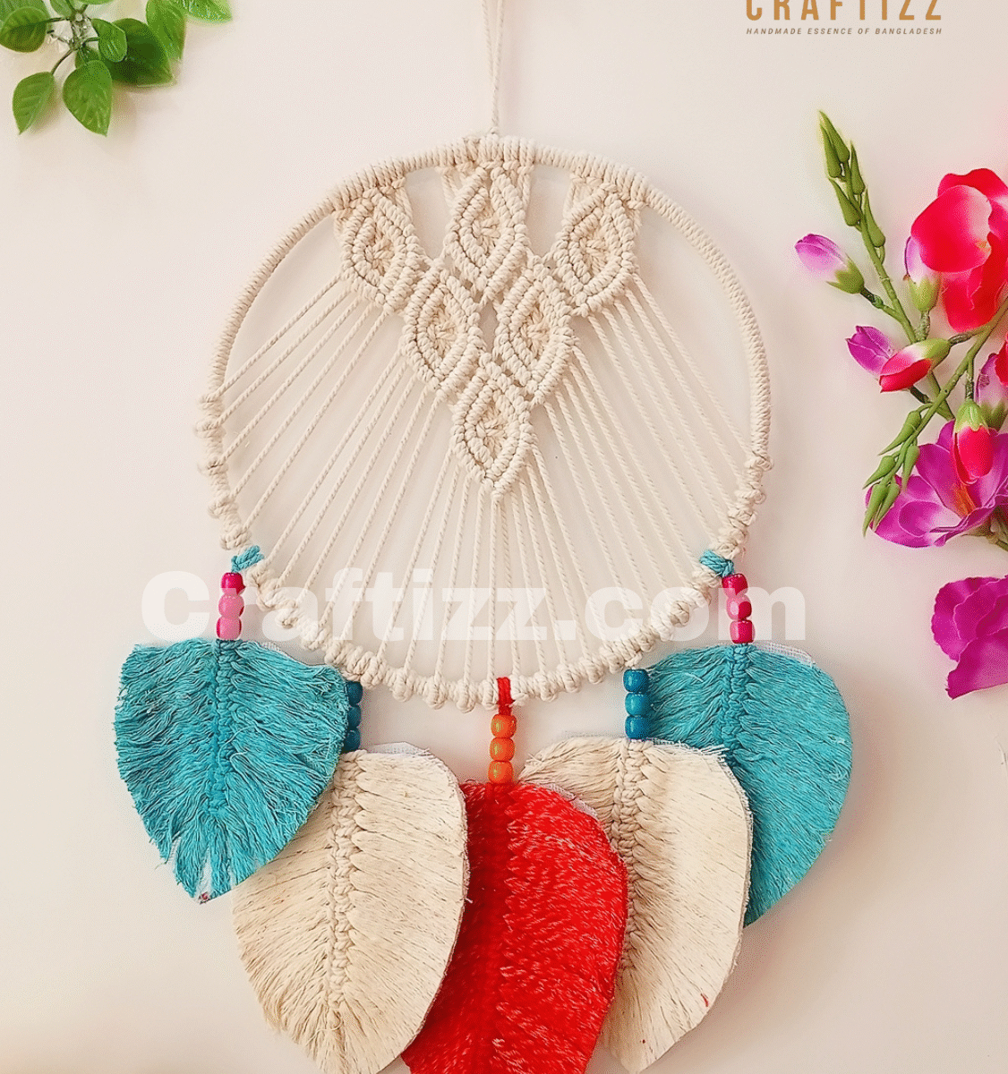 Macrame Feather White Dreamcatcher: Woven Wall Art Tapestry