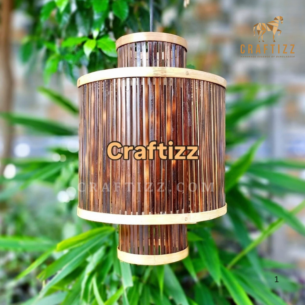 Black Double Layer Round Shape Ceiling Hanging Bamboo Lampshade